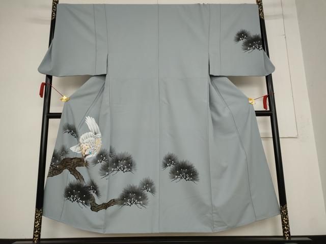 平和屋着物●男性 訪問着 枝松文 鷹 洗える着物 AABC2948st
