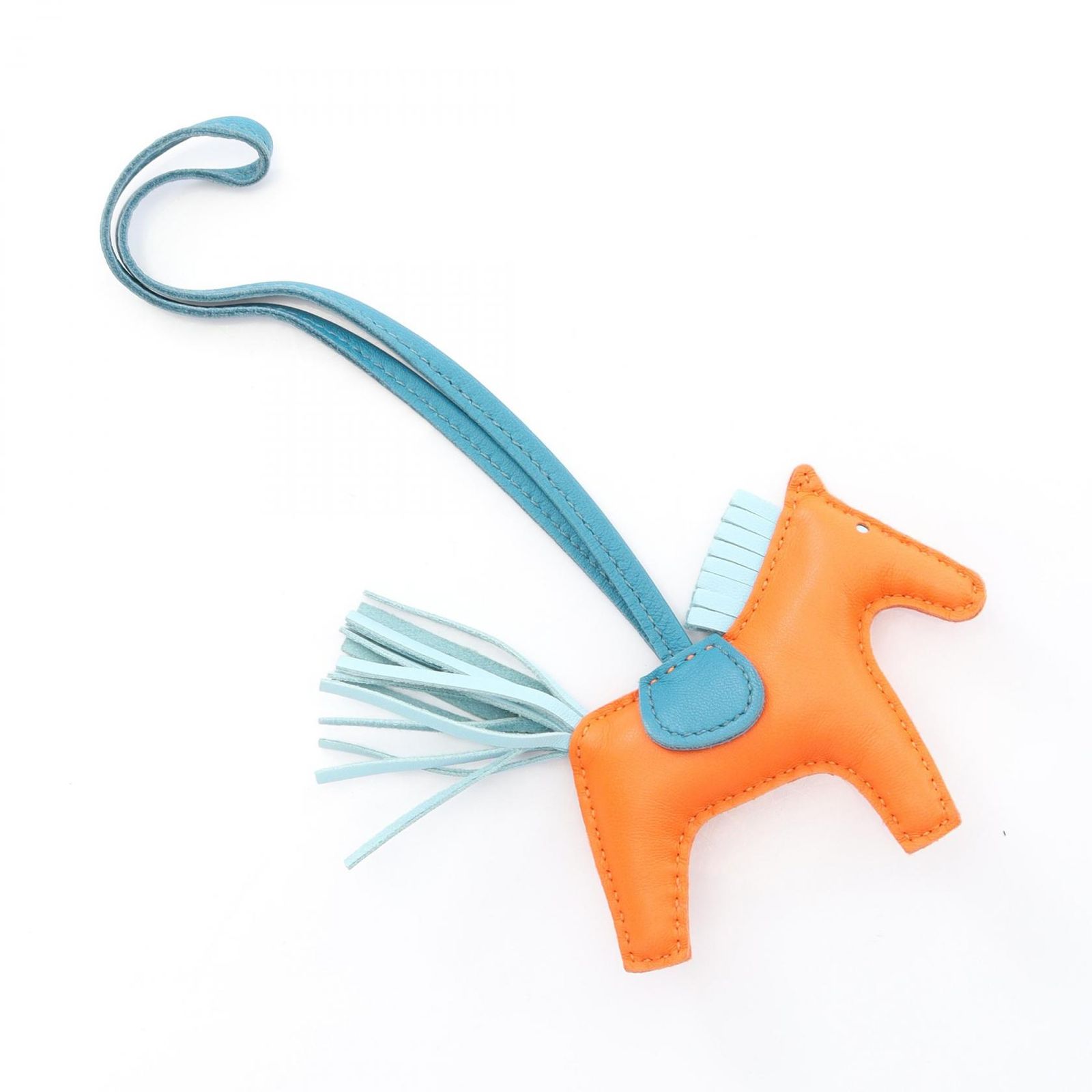 HERMES レザー馬チャーム ネイビー/イエロー ロデオ エルメス