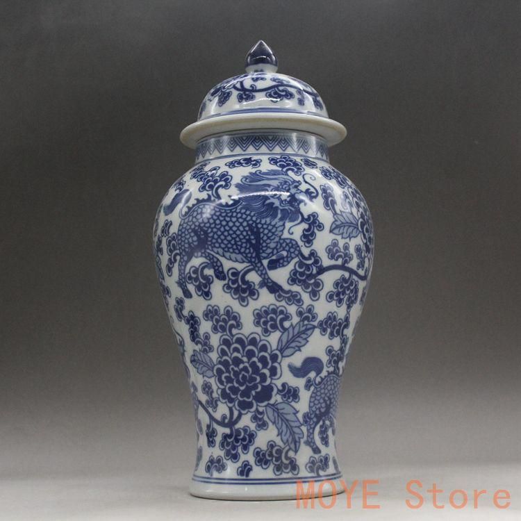 青花麒麟紋缶 景徳鎮 陶磁器 装飾品 現代工芸品 美術品 置物 青花麒麟紋缶 景徳鎮 陶磁器 装飾品 現代工芸品 美術品 置物