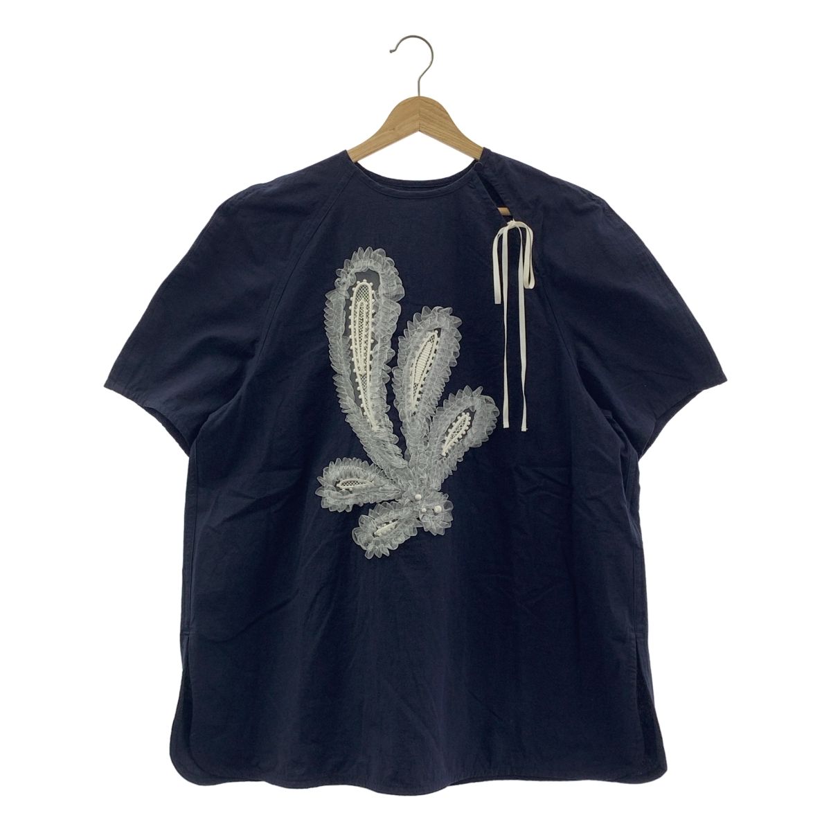 【美品】  TELMA / テルマ | リボン ラグランスリーブ プルオーバー トップス | ネイビー | レディース 美品】 TELMA / テルマ | リボン ラグランスリーブ プルオーバー