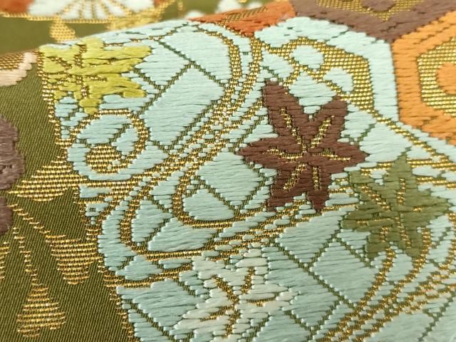 平和屋着物□極上 西陣 河合美術織物謹製 六通柄袋帯 唐織 糸車 花蝶文