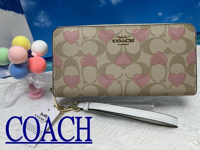 コーチ COACH 長財布 財布 ロング ジップ アラウンド ウォレットシグネチャー キャンバスハート プリント ライトカーキ/チョークマルチ CQ147  A340プレゼント 財布 レディース 新品未使用 ブランド 13