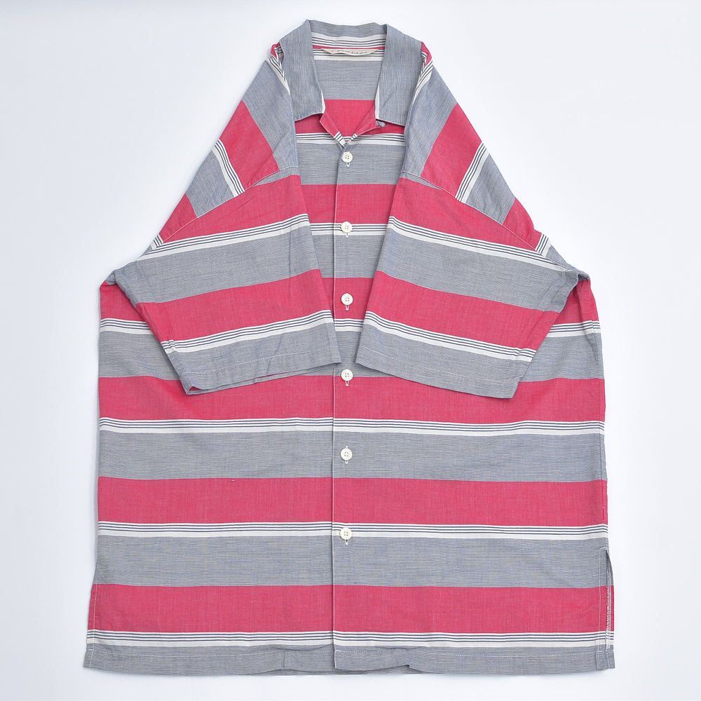 vintage ヴィンテージ レトロ古着 総柄シャツジャケット ノーカラー 90〜00s Forset フォーセット オープンカラーシャツ ボーダー柄