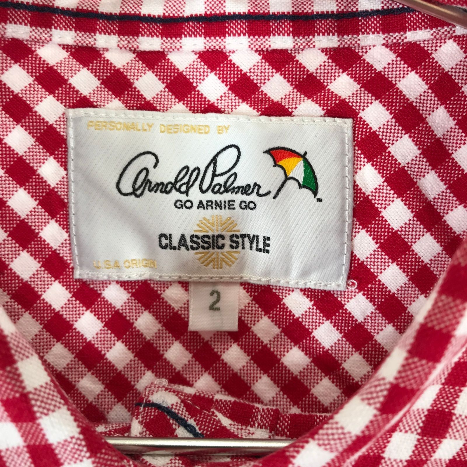 ☆人気商品☆ Arnold Palmer CLASSIC STYLE アーノルドパーマー 2 M相当 レッド / ホワイト ギンガムチェック 綿100％長袖シャツ コットン100％Yシャツ