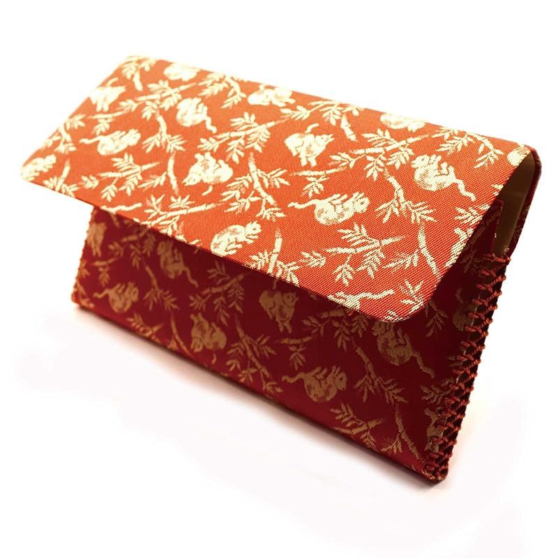 茶道具 懐紙入 和装小物 竹林猫繋文錦 赤 正絹 名物裂 龍村美術織物