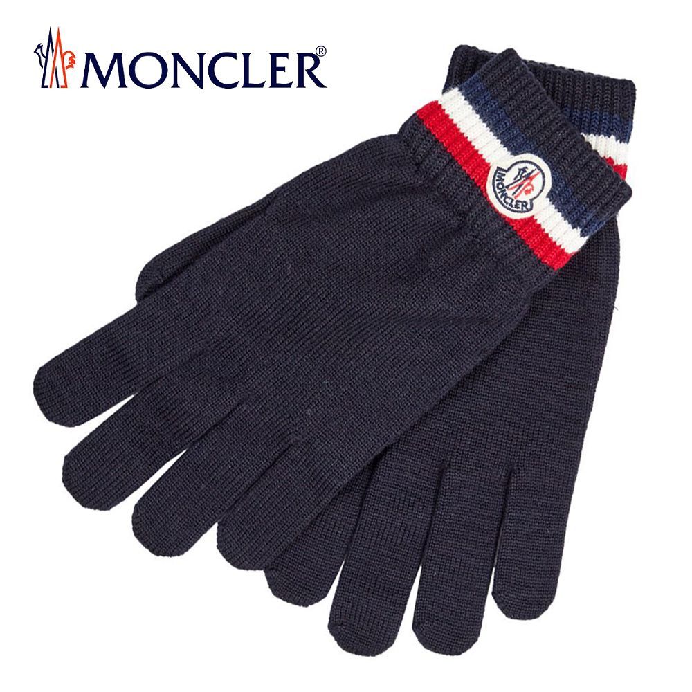 30 MONCLER 0054900 ネイビー ロゴワッペン 手袋 グローブ - cecati92