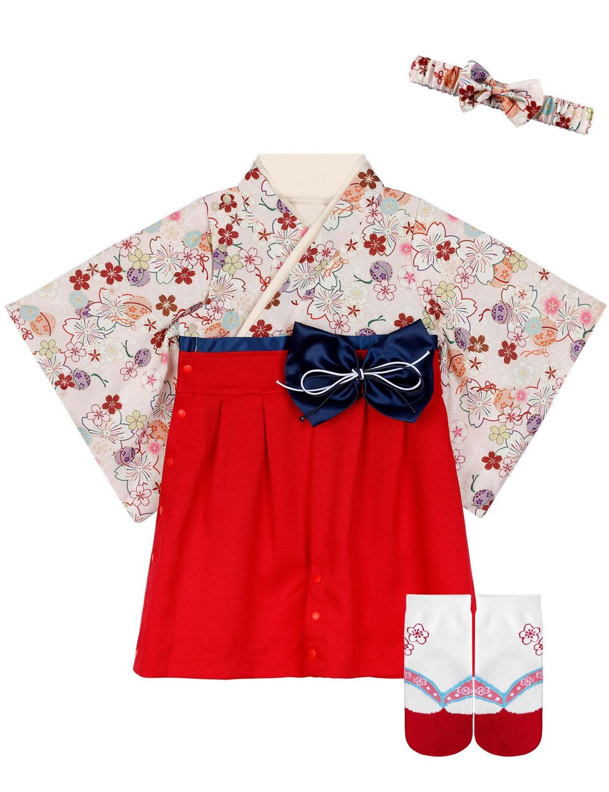 桜_70 [SHELISTEN 袴 ロンパース ベビー服 女の子 100日祝い お食い初め お宮参り(桜， 70)