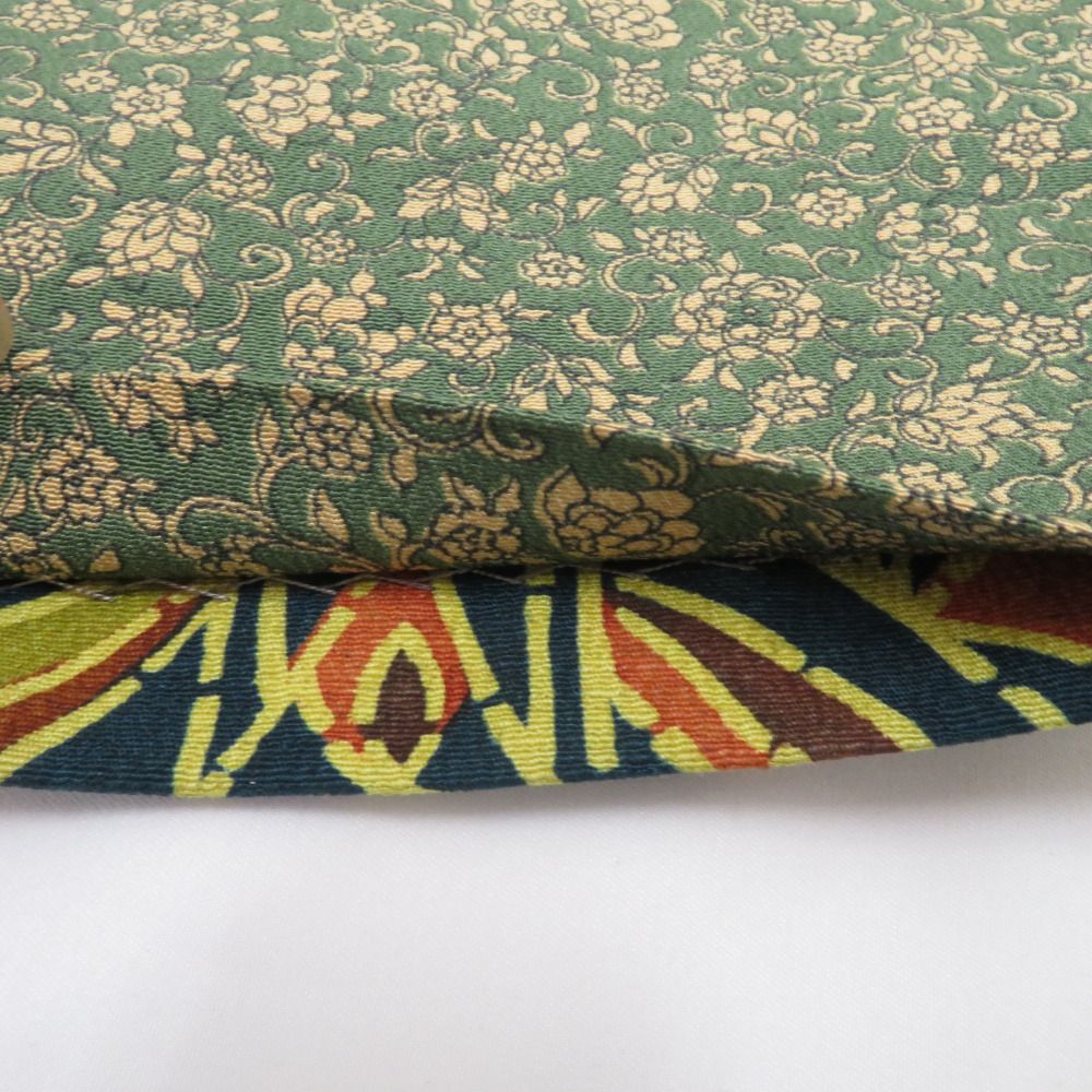 半幅帯 リバーシブル半巾帯 帯締め付き 正絹 巾:約16×長さ:約416cm 小紋×小紋 マルチカラー 版画調 グリーン系 小花柄 オリジナル 仕立て上がり 長さ416cm【中古】 【キモノオフ野々市若松店】 半幅帯 リバーシブル半巾帯 帯締め付き 正絹 巾:約16×長さ:約416cm