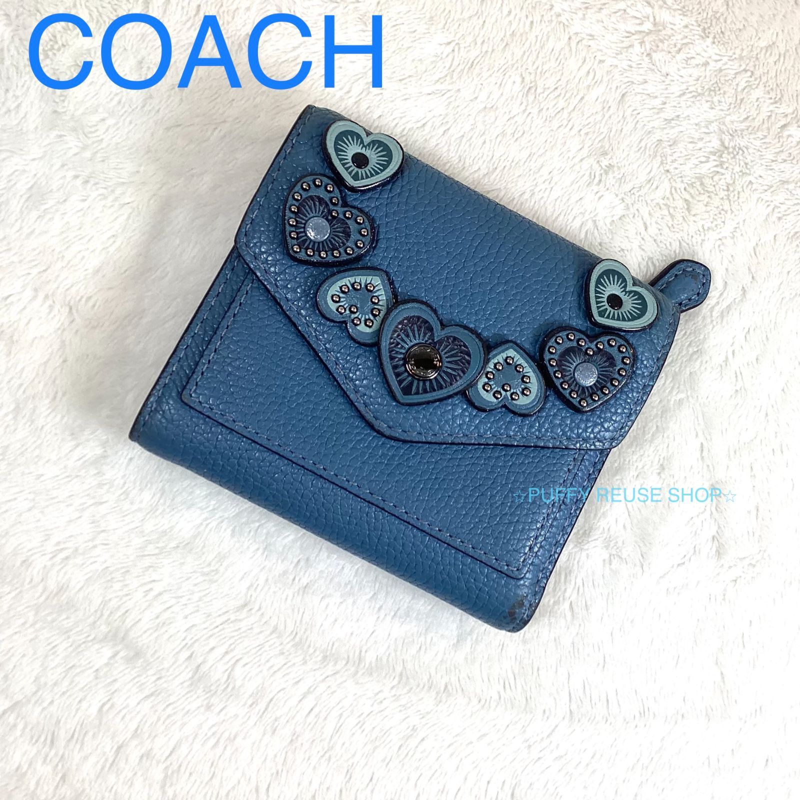 COACH コーチ ２つ折り財布 ハートメタル ミニウォレット スタッズ ...