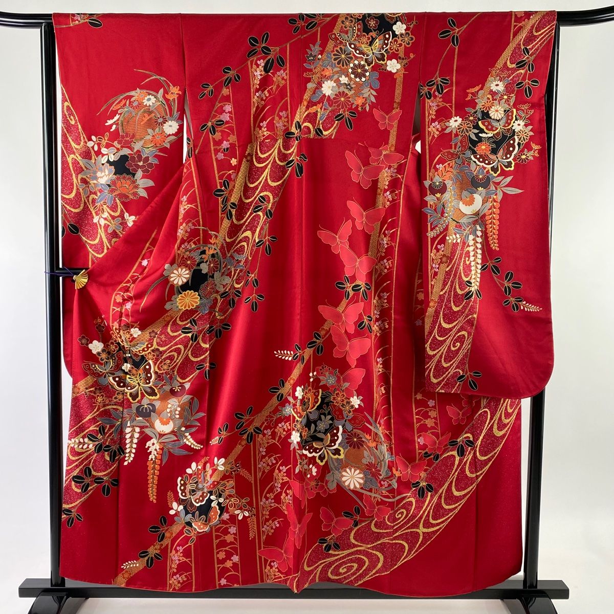 振袖 美品 名品 蝶 橘 金糸 金彩 赤 袷 身丈158.5cm 裄丈65cm M 正絹