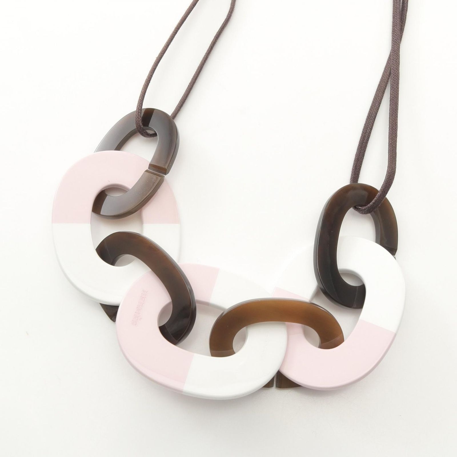 エルメス HERMES ネックレス カランバ 白×ピンク レザー ネックレス  