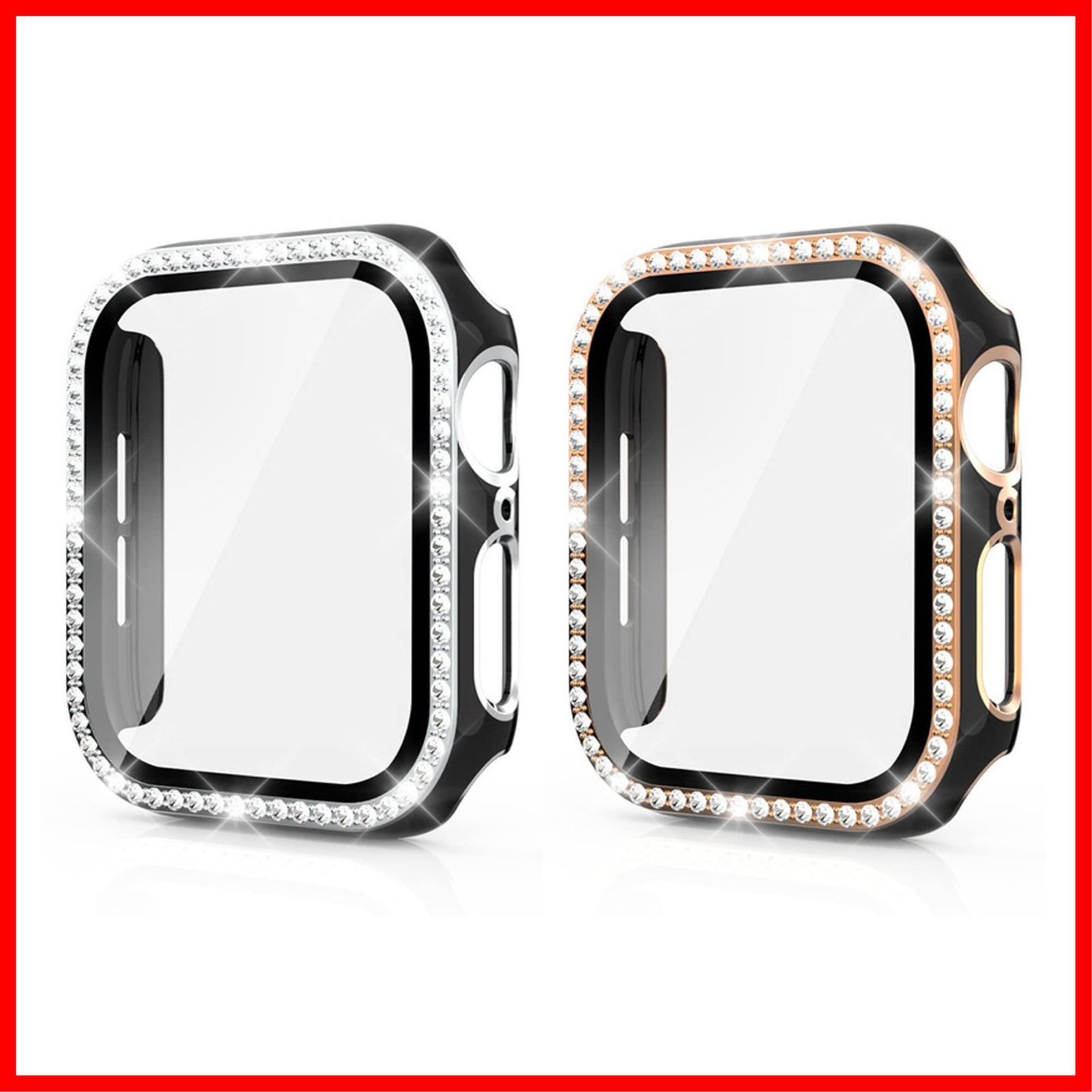 特価セール】スマート良品 アップルウォッチ カバー 45mm 2点セット apple watch ケース キラキラ 保護ガラス付 超薄型 高級  ダイヤモンド(45MM, ブラックxローズゴールド/シルバーエッジ) - ninoshops - メルカリ