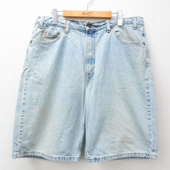 W38/古着 リーバイス Levis 550 ショート パンツ ショーツ メンズ 00s コットン 薄紺 ネイビー デニム 24jul23 中古 ボトムス 短パン ショ
