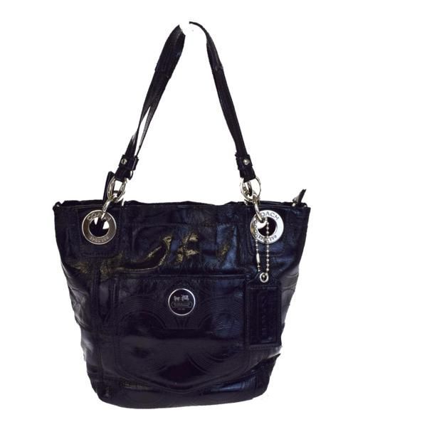 【中古】 コーチ COACH オプアート トートバッグ チェーン ショルダーバッグ ハンドバッグ ブラック パテント レザー 14418 06H1719