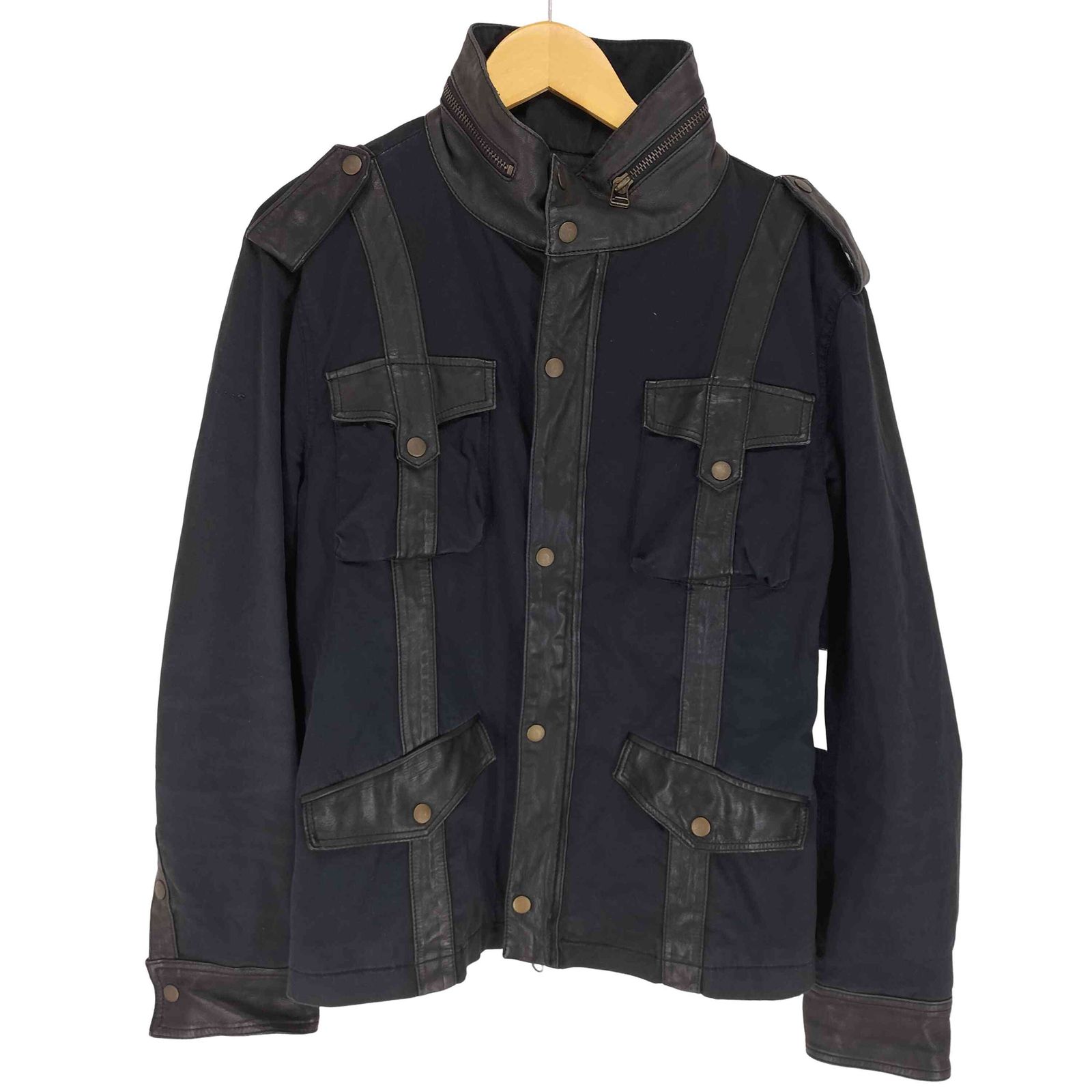モルガンオムミリタリージャケット モルガンオム MORGAN HOMME レザー切替コットンミリタリー