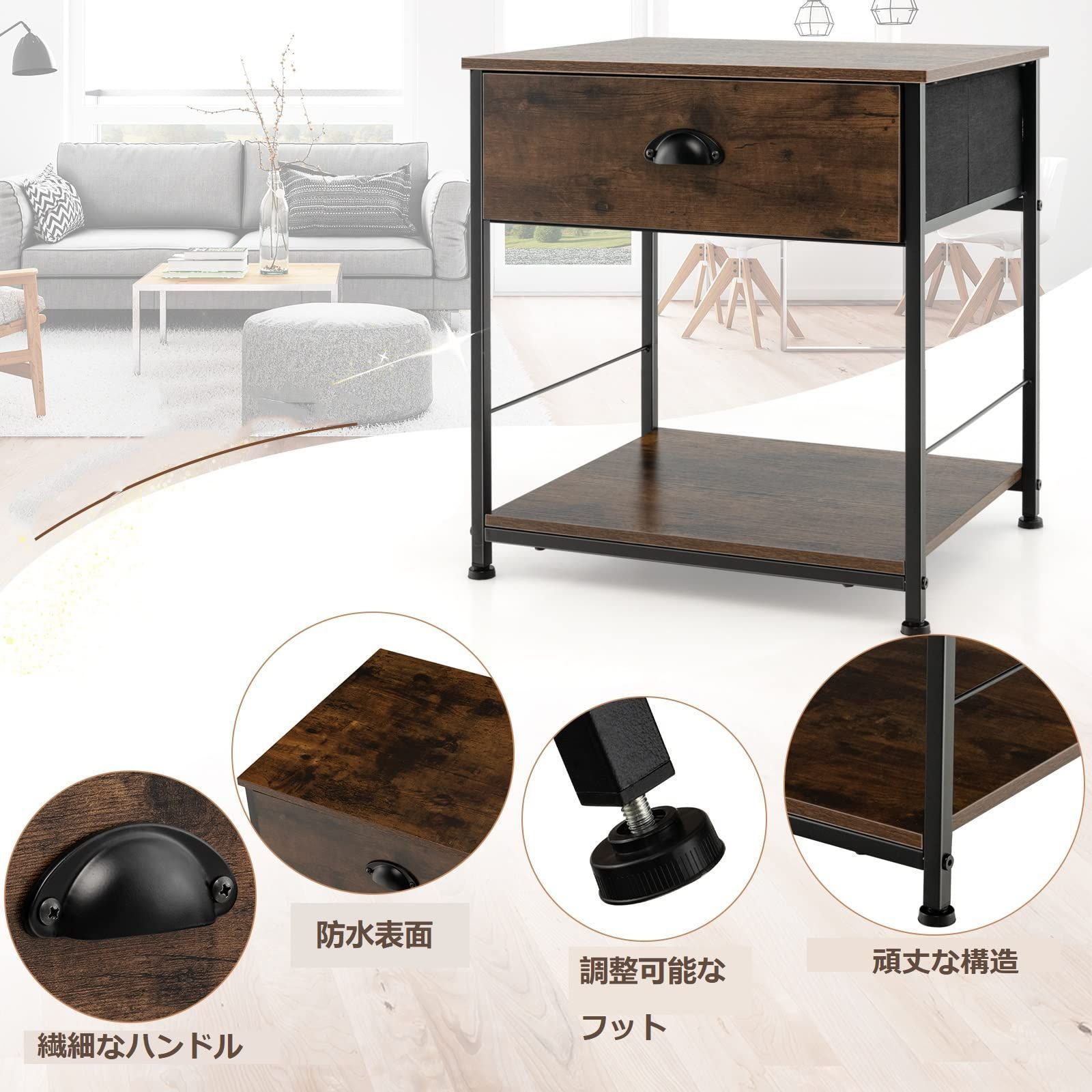 Giantex サイドテーブル 2個セット ベッドサイドテーブル ナイトテーブル 幅40×奥行40×高さ61cm 耐荷重20kg ソファサイ 数量限定ナイトテーブル 2点セット サイドテーブル ベッドサイド