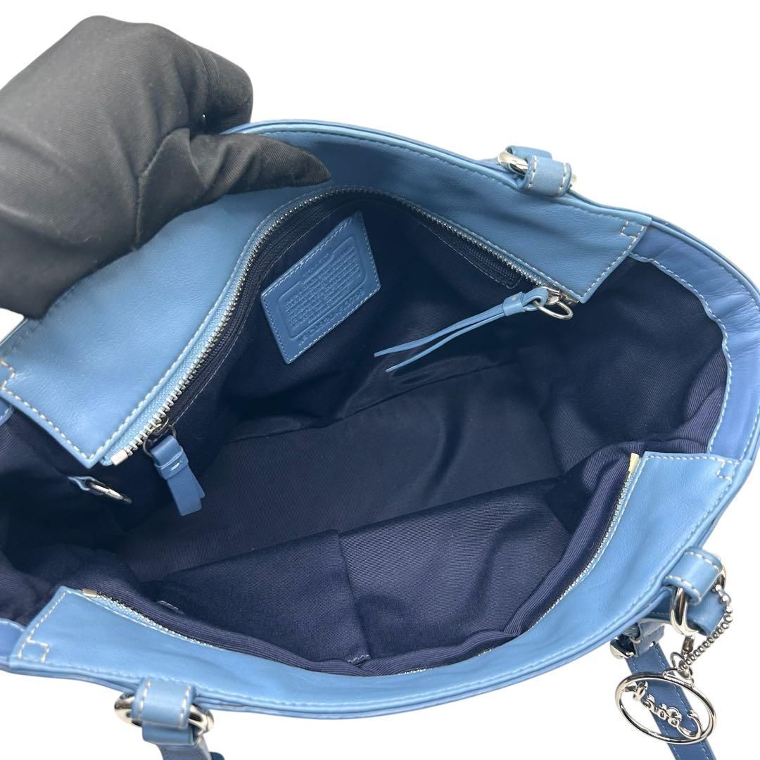 良品 1286 Coach ミニトートバッグ ターンロック レザー ブルー
