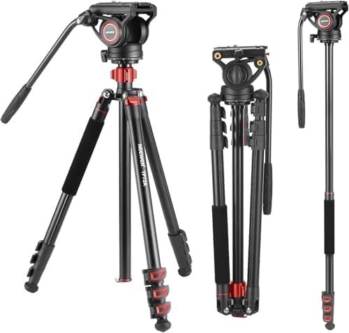 NEEWER 181cm ビデオ三脚 一脚 フルード雲台付き アルミ合金製 QRプレート コンパチブル DJI RSジンバル 360°パン- 90°|-70°チルト DSLRカメラ ビデオカメラ用 最大荷重17.6lb|8kg TP72A