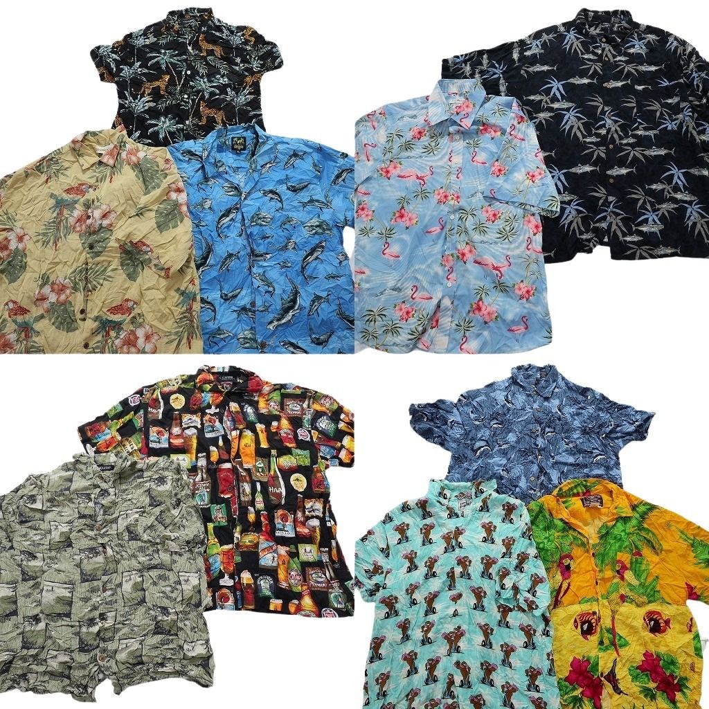 古着卸 モチーフ 生き物 アロハシャツ 半袖シャツ 10枚セット メンズ XL |3XL オウム サメ パームツリー 古着 NA3278