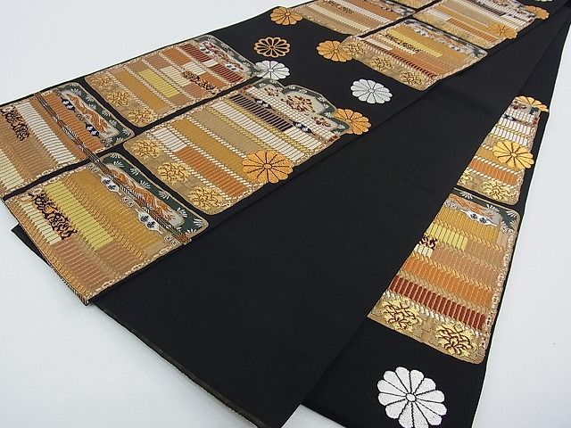 平和屋1□極上 龍村平蔵柄 六通柄 本袋帯 源氏鎧 唐織 黒地 金銀糸  