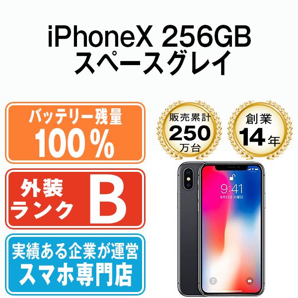 iPhoneX 256GB スペースグレイ　バッテリー100% iphone X 256G スペースグレイ バッテリー100%