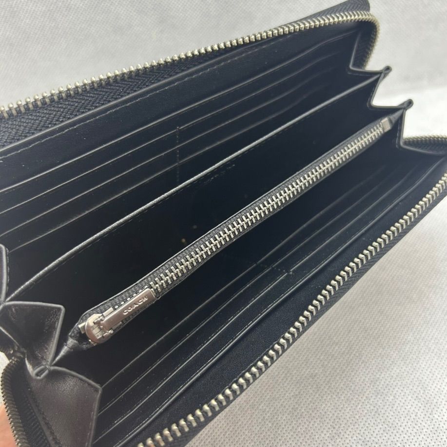 COACH ベースボールステッチ アコーディオンウォレット 黒