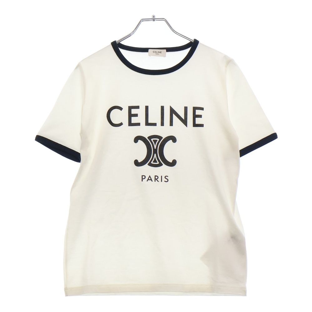 CELINE セリーヌ 22SS トリオンフ クラシック フロントロゴプリント 半袖リンガーTシャツ ホワイト レディース 2X872671Q