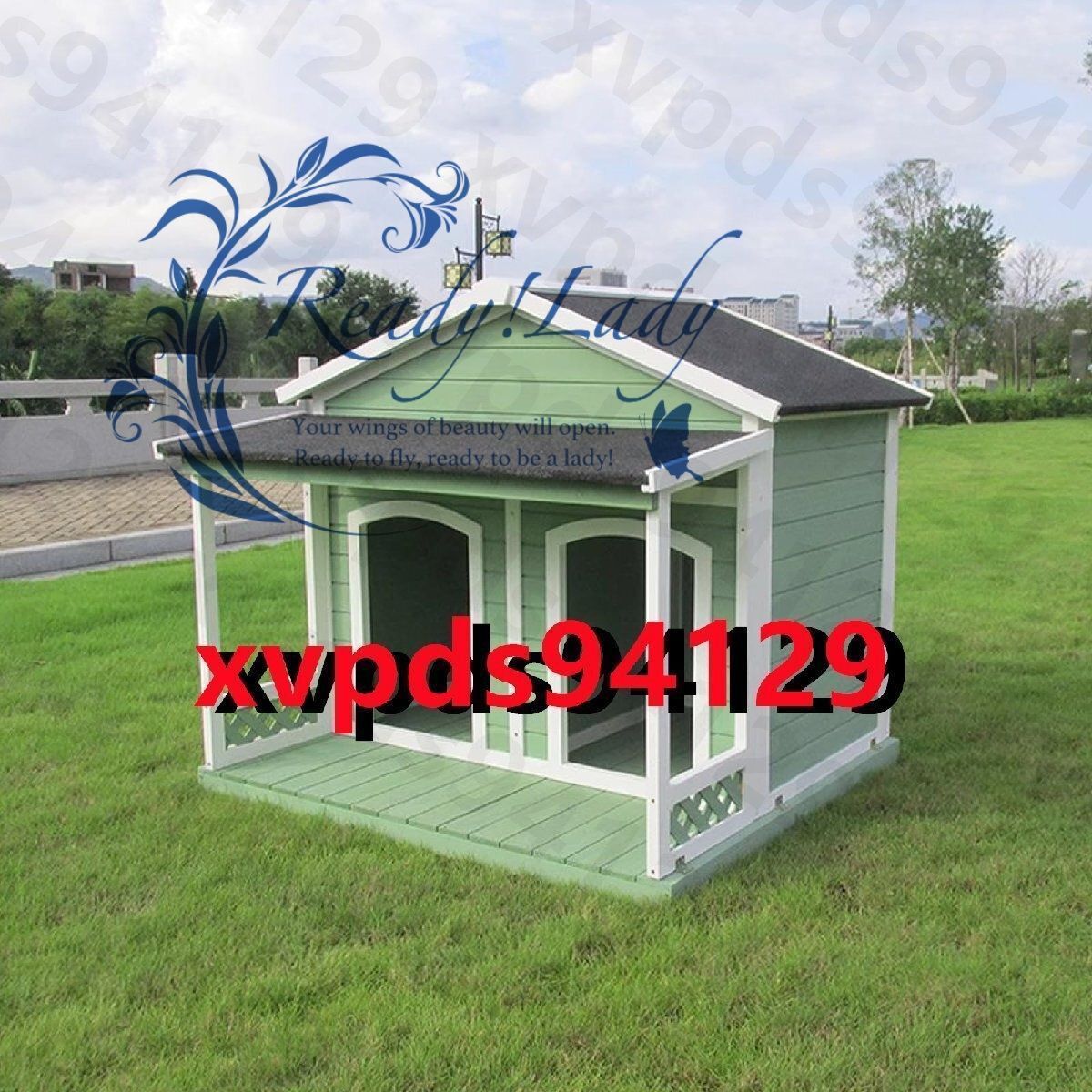 犬小屋 屋外用木製犬小屋 屋外 屋内犬用クレート ポーチ付き ドア2つ カーテン 小型 中型犬用犬小屋