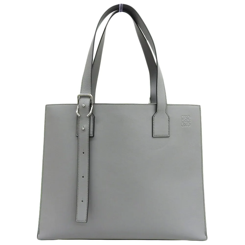 美品 LOEWE バックルジップトート グレー 底板付き ロエベ バックル ジップ トート レザー トートバッグ グレー