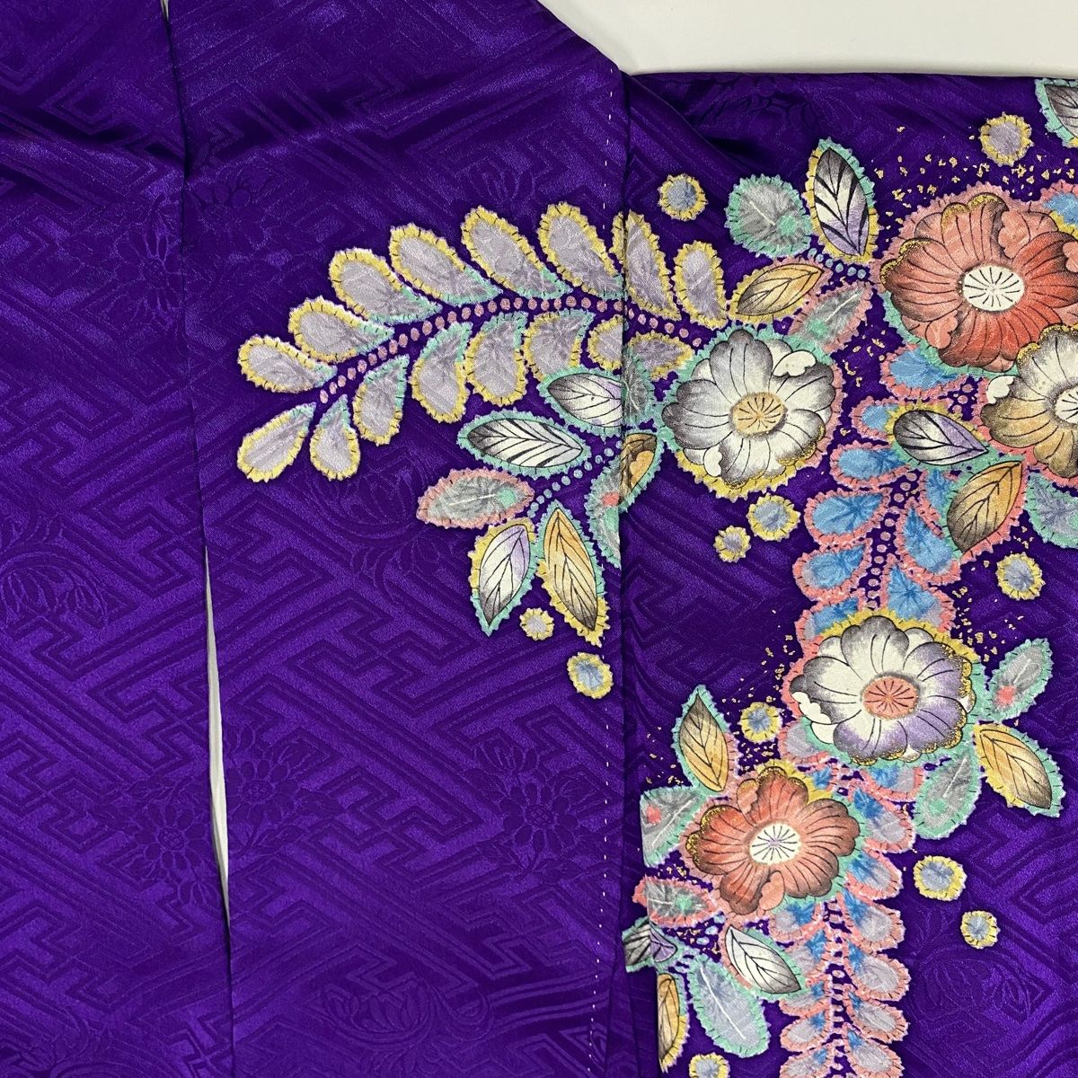 椿 振袖 身丈168cm 裄丈68cm L 袷 辻が花柄 流水 金彩 ぼかし 紫