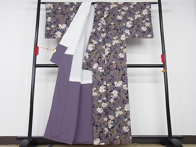 平和屋-こころ店□極上 小紋 草花文 金彩 着丈158cm 裄丈63cm 正絹