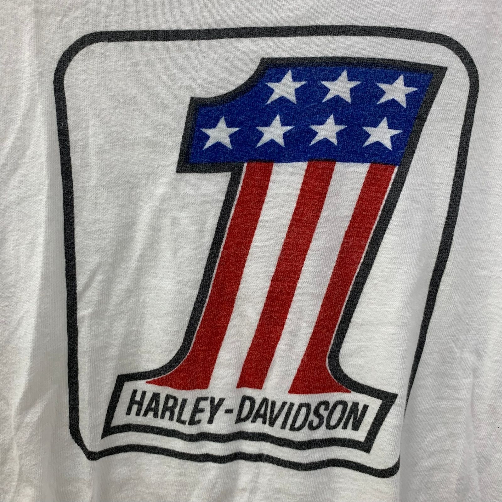 70s ハーレーダビッドソン×チャンピオン　リンガーT 総柄　No.1 70s Champion Harley Davidson No.1 Tシャツ | ACORN Buy Sell Vintage