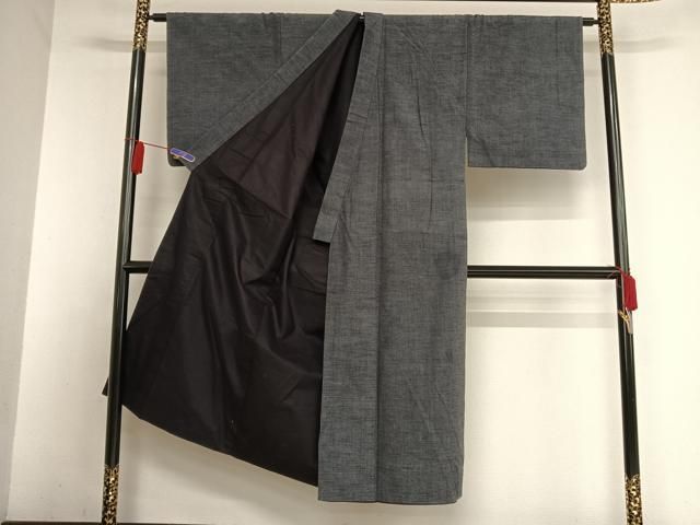 平和屋着物●男性 紬 アンサンブル 青褐色 正絹 AABA4938np