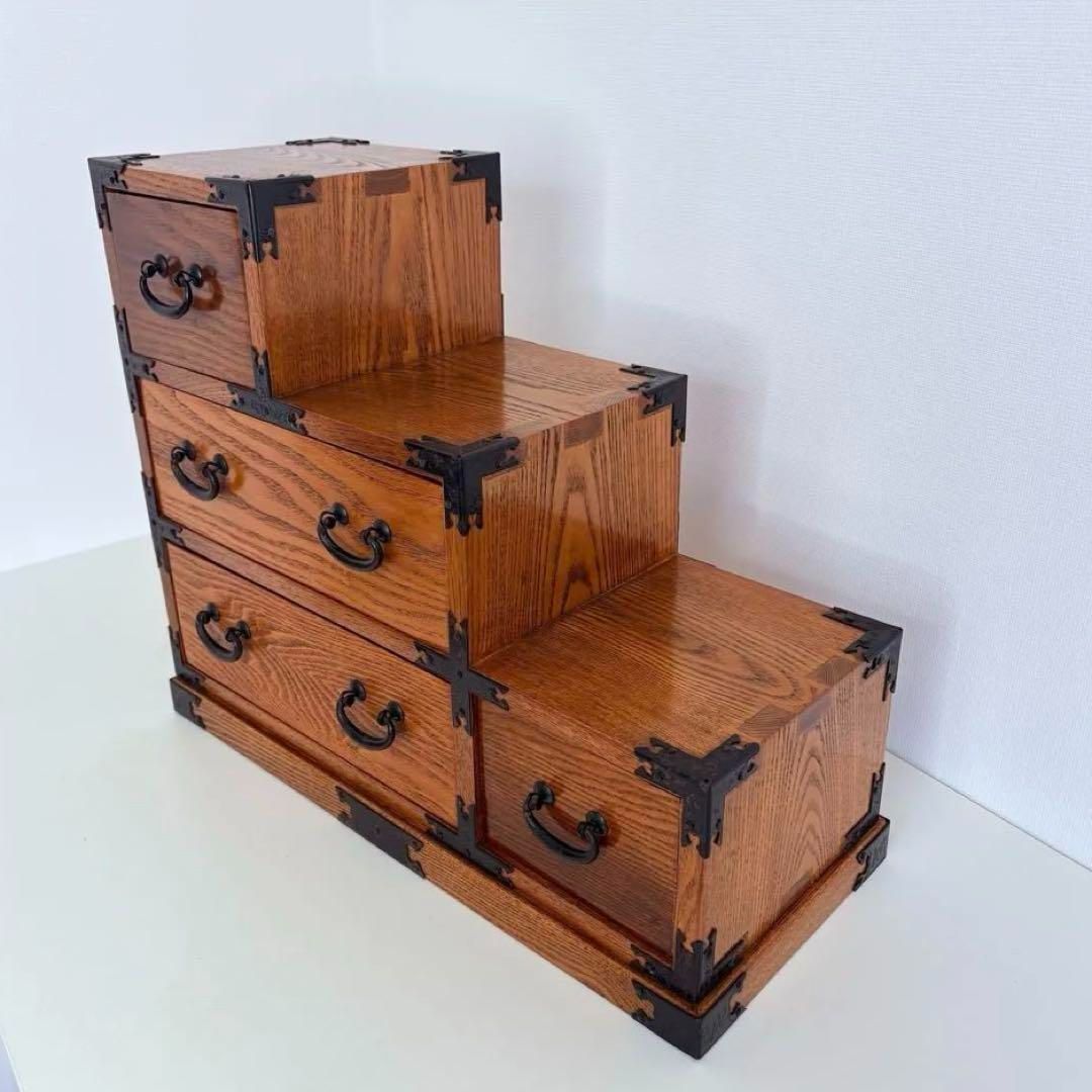 味のある丸金具時代箪笥　桐箪笥　抽斗2段　タンス　収納　古家具　古民家　時代家具 味のある丸金具時代箪笥 桐箪笥 抽斗5杯 タンス 収納 古家具