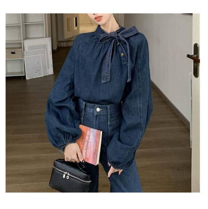 ブラウス シャツ ボウタイデニムシャツ/春服/オフィス レディース Whim Gazette ブラウス シャツ デニムシャツ レディース
