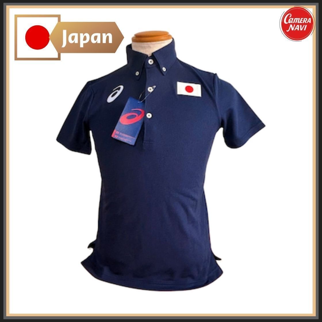 競泳日本代表　ポロシャツ アシックス ポロシャツ メンズS 日本代表モデル 水泳 競泳 ネイビー