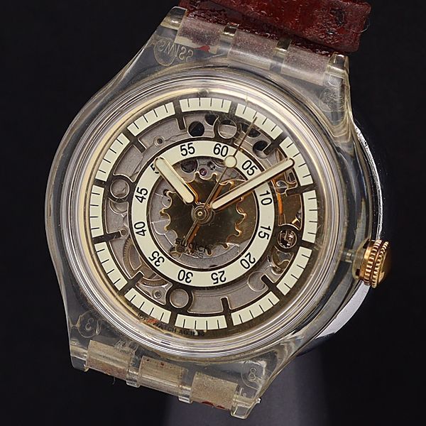 スウォッチ 自動巻 スケルトン文字盤 23石 ラウンド 裏スケ メンズ腕時計