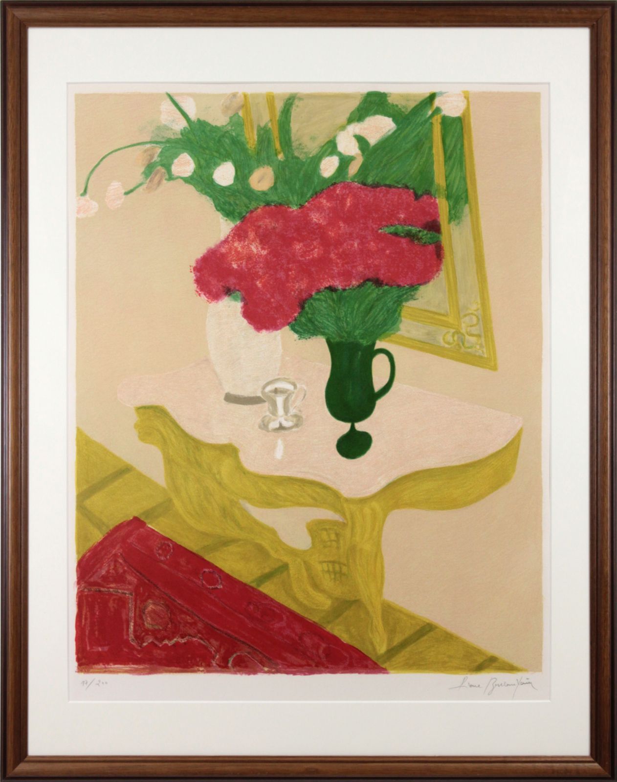 ピエール・ボンコンパン 「テーブルの上の花束」 リトグラフ 版画 絵画 ピエール・ボンコンパン 「テーブルの上の花束」 リトグラフ