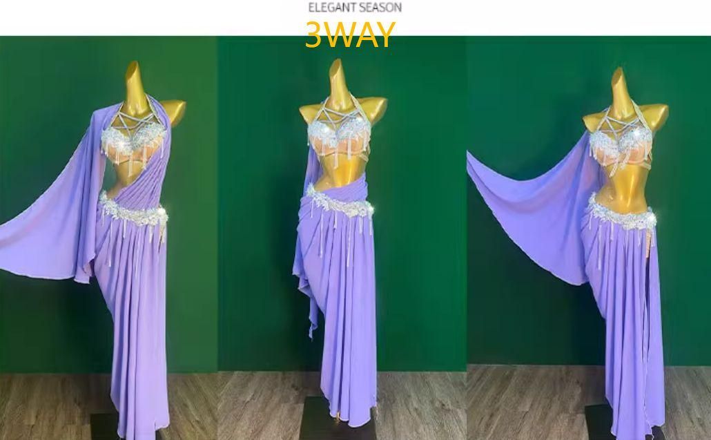 ベリーダンス衣装 ブラ スカートセット 3WAY 紫 オーダーメイド