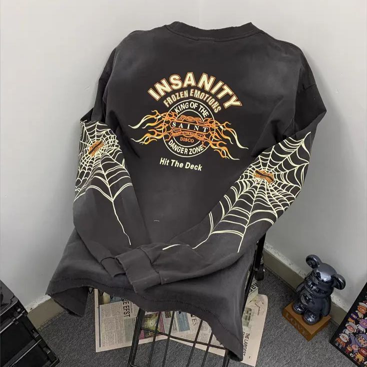 ユニセックスダークストリート風ヘビーウェイト長袖Tシャツ K