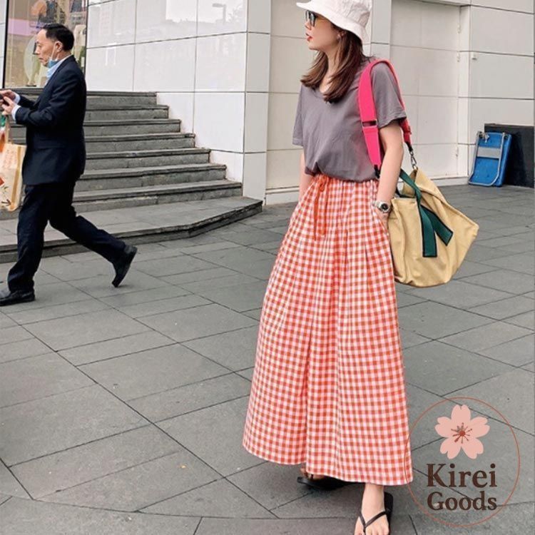 チェック柄 ワイドパンツ レディース ガウチョパンツ 涼しい