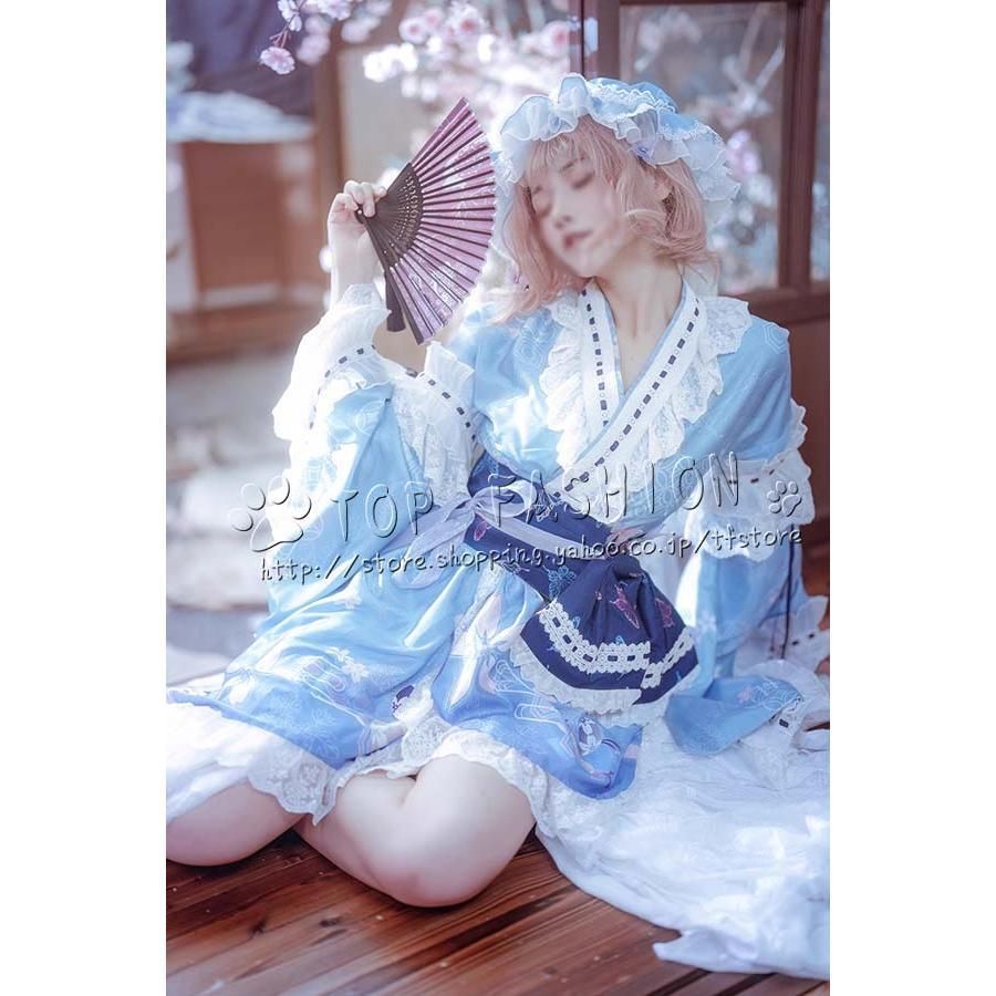 東方Project 東方プロジェクト 風 西行寺 幽々子 コスプレ衣装 ウィッグ 靴 道具別売り