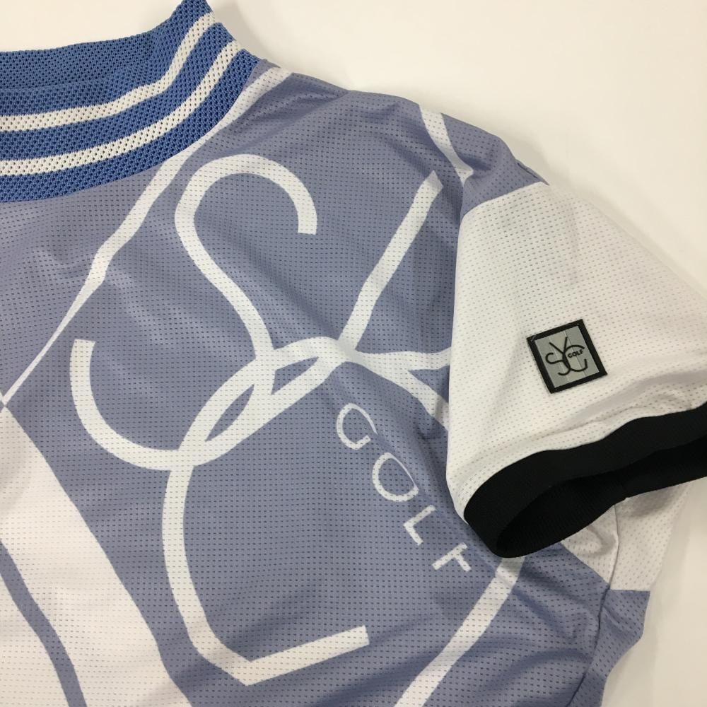 超美品】SY32 半袖ハイネックシャツ 白×ライトブルー メッシュ調