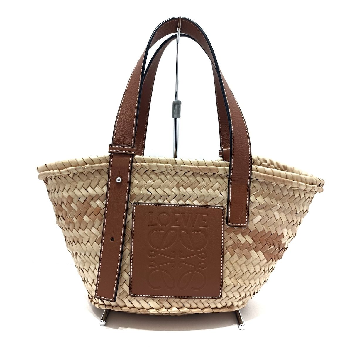 LOEWE ロエベ トートバッグ バスケット スモール 327.02.S93 ナチュラル×ブラウン かごバッグ レザー