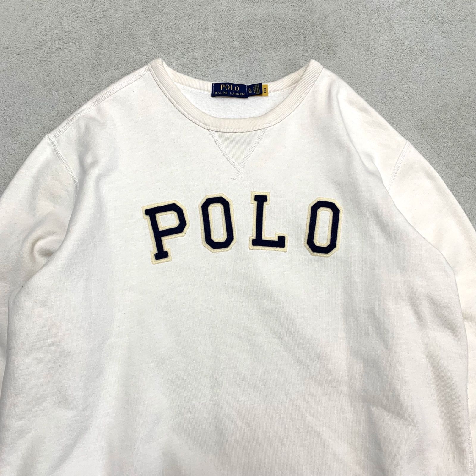 ラルフローレン Vガゼット刺繍 綿100%スウェットトレーナー ホワイト POLO RALPH LAUREN スウェットシャツ トレーナー 前Vガゼット ワッペン