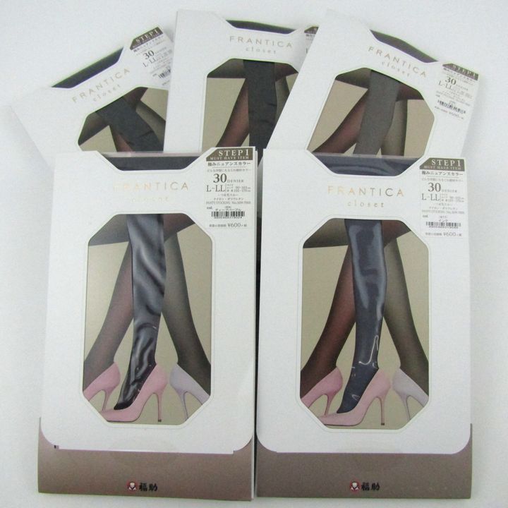 福助 カラータイツ 5点セット 未使用 FRANTICA closet 30デニール L-LL