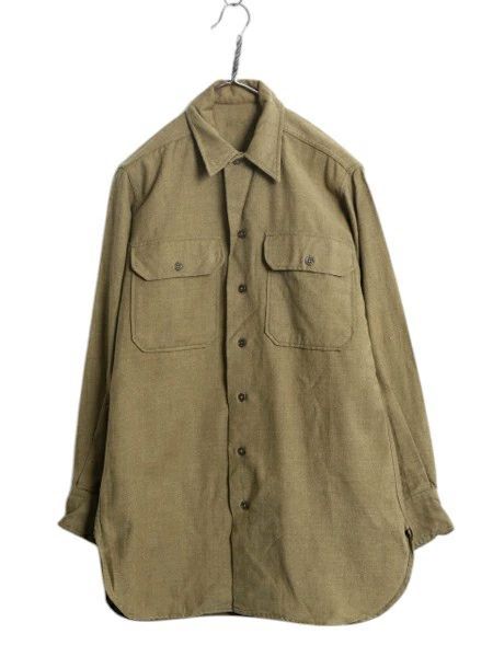 【お得なクーポン配布中!】 40s 米軍実物 US ARMY 長袖 ウール マスタード シャツ メンズ S / 古着 ヴィンテージ ミリタリー アーミー マチ付き 軍物 大戦 長袖シャツ