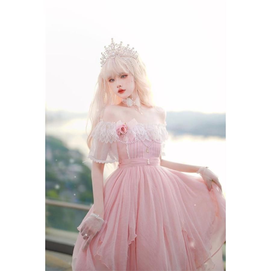 【北極星Polaris】ロリィタワンピース ピンク カチューシャ付き 北極星Polaris】ロリィタワンピース ピンク カチューシャ付き