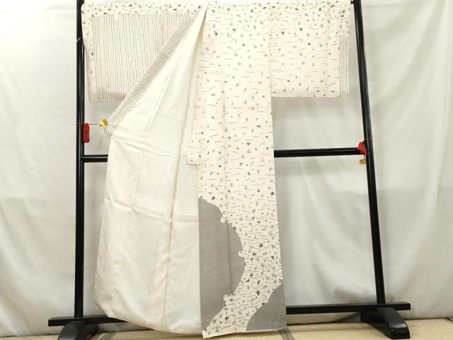 平和屋着物●男性 訪問着 作家物 雪輪吹き寄せ文 キングサイズ 正絹 AABC5724cs