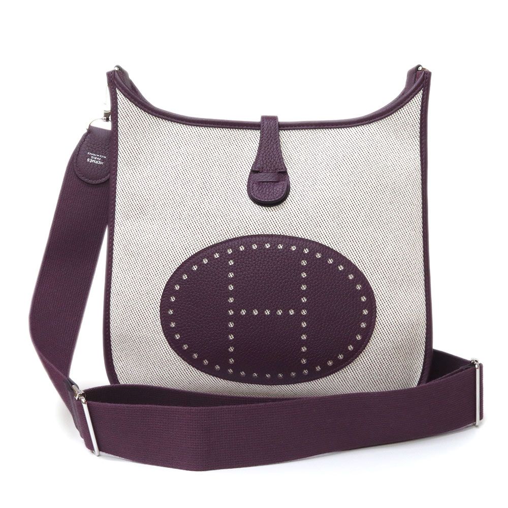 （未使用　展示品）エルメス HERMES エブリン エヴリン 3 トロワ PM 29 ショルダーバッグ 斜め掛け トワル ツイルH キャンバス トリヨンクレマンス レザー カシス パープル シルバー金具 B刻印 箱付 エルメス エブリン エヴリン 3 トロワ PM 29 ショルダーバッグ 斜め